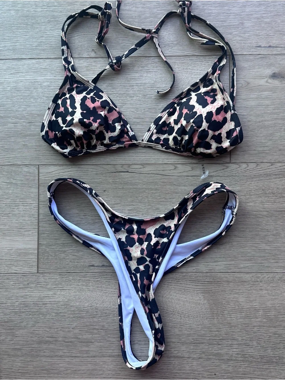 Women’s Large Leopard Print Bikini Set Triangle Top Cheeky Bottom